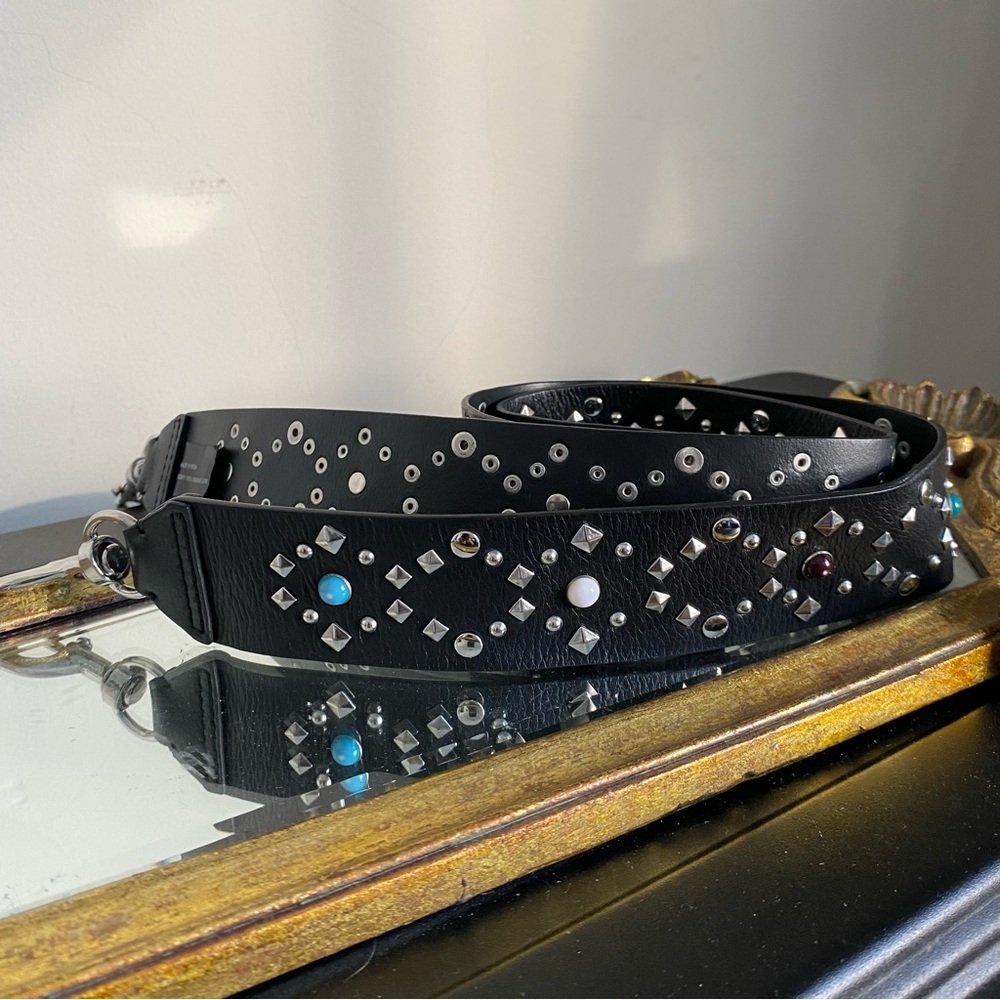 BLACK LEATHER STUDDED SHOULDER BAG STRAP